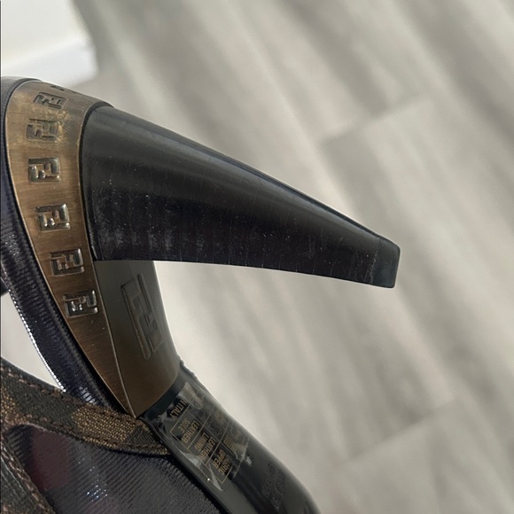 FENDI Zucca FF Logo Canvas Peep Toe High Heel Slingbacks Size 38 - Picture 16 of 17